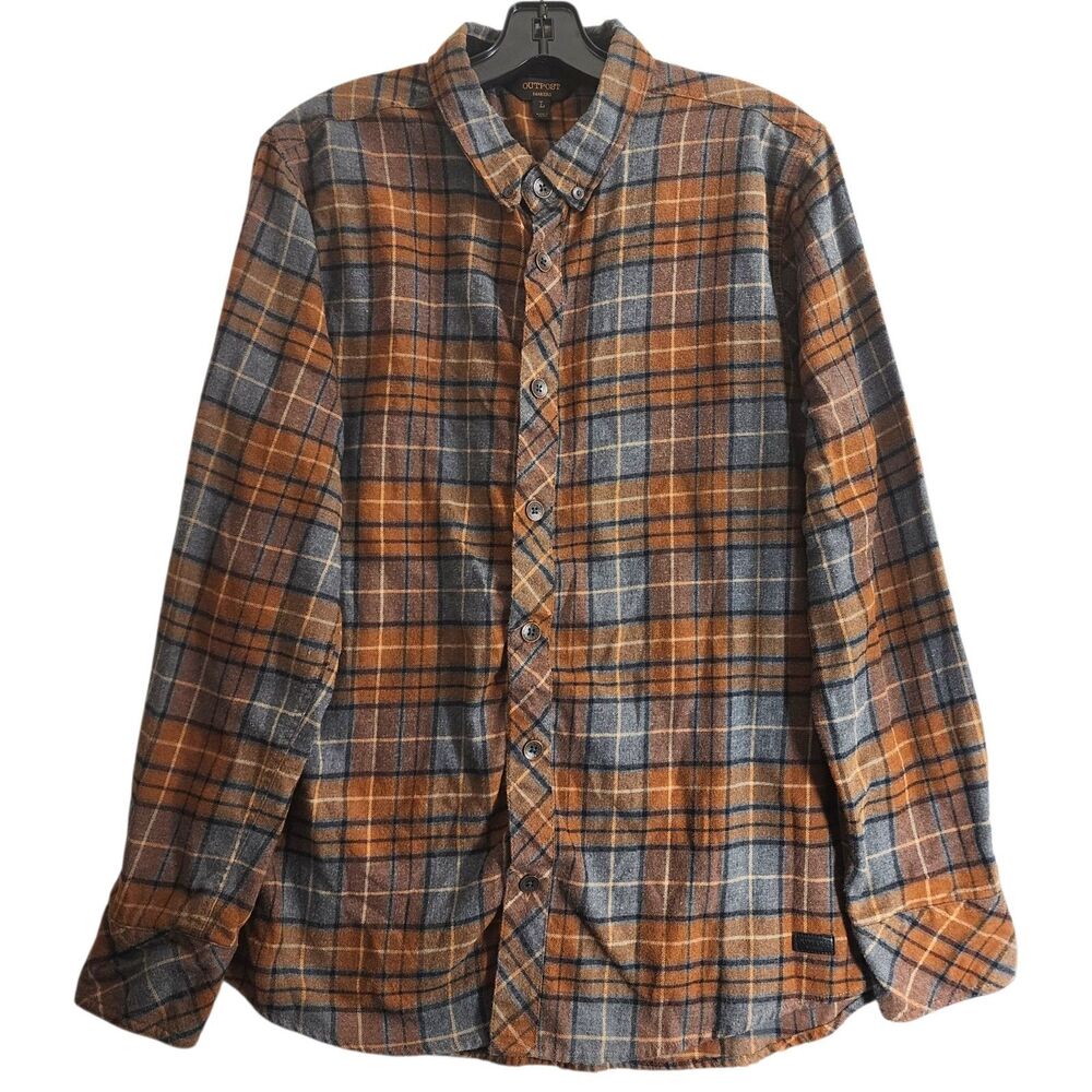 OUTPOST MAKERS Shirt Mens Large Brown Plaid Button Up Corduroy Cuff Chorework